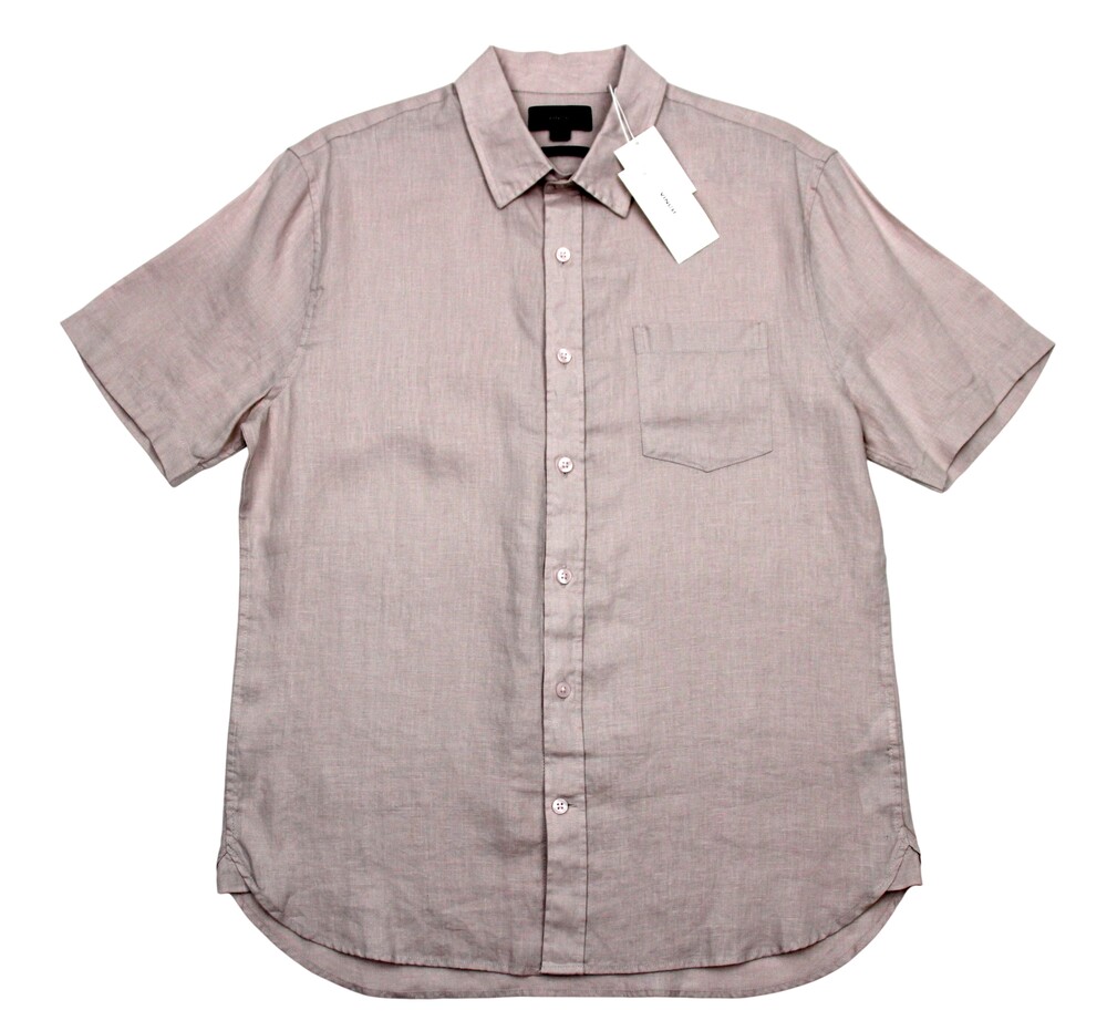 Vince Shirt Mens Small Light Pink Linen Short Sleeve Classic Fit Button-Up $228